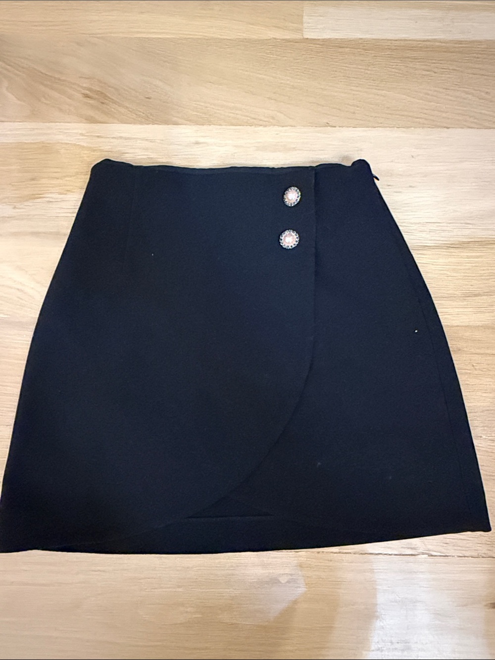 Express Black Wrap-Style Mini Skirt with Decorative Buttons
